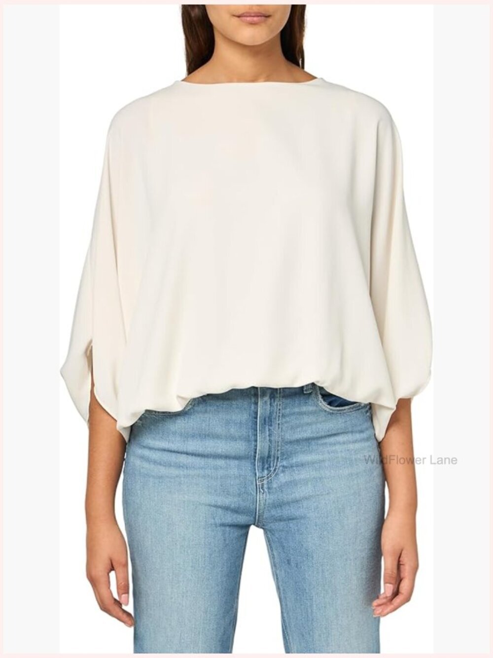 Dolman Sleeve Blouson Top with Keyhole Back